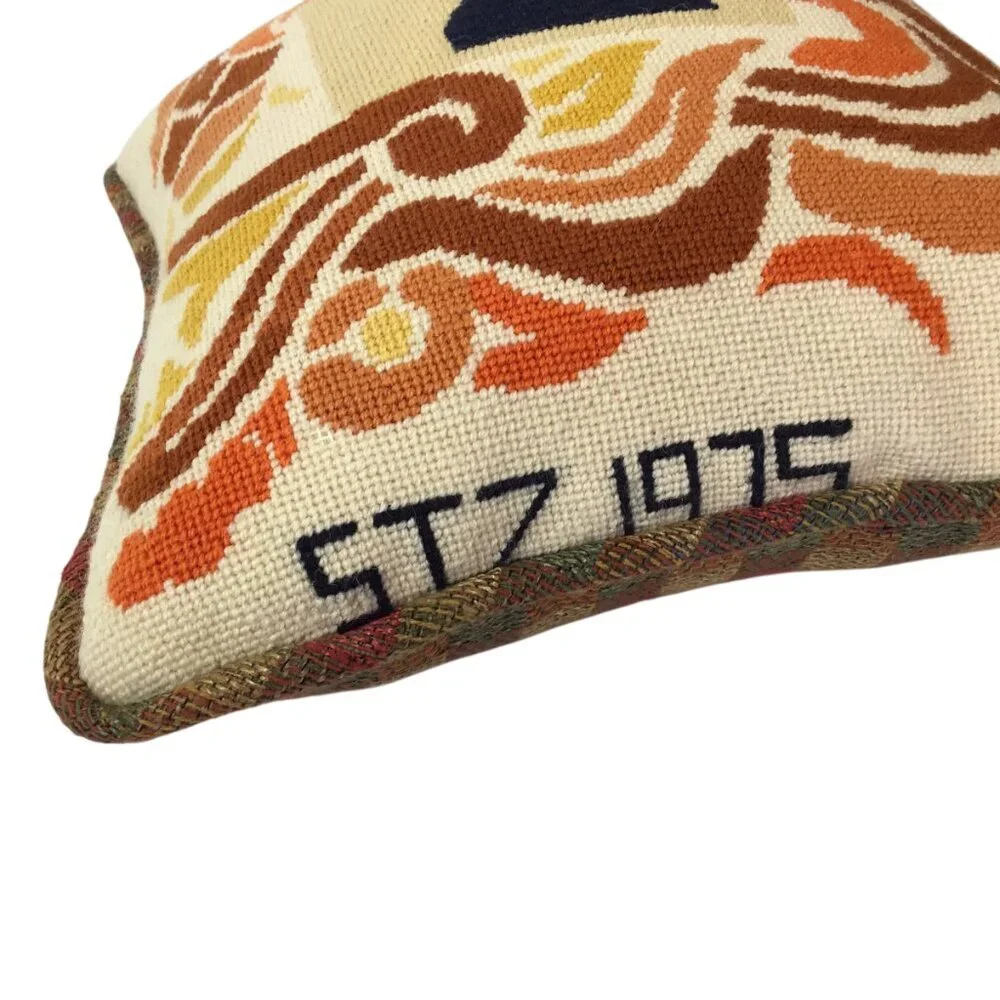 Vintage 1975 Needlepoint Pillow Initial Z Monogram Letter Retro Mod Groovy